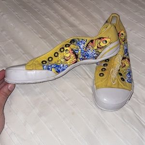Ed Hardy | NWOT yellow slip on laceless koi shoes | size 6